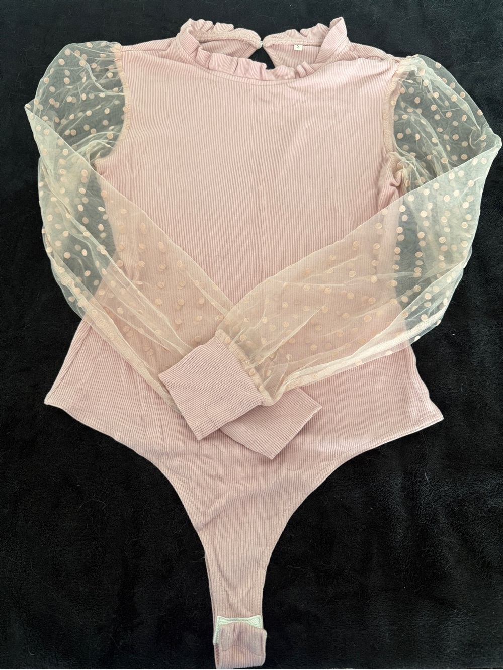Sheer Dot Sleeve Pink Bodysuit